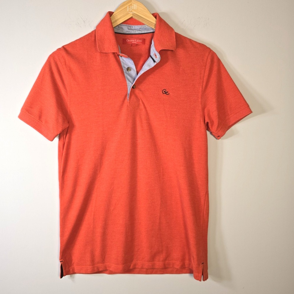 Christian Lacroix Mens Polo Shirt Size S Orange Pique Cotton Short Sleeve Golf